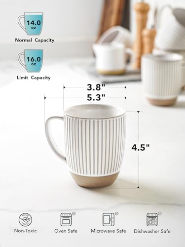LE TAUCI Coffee Mugs Set of 6, Ceramic Mug Set 16 oz, Embossment Cups for Latte, Hot Tea, Cappuccino, Mocha, Cocoa,Suit For Housewarming Wedding- 3.8 inch, Arctic White - Image 3