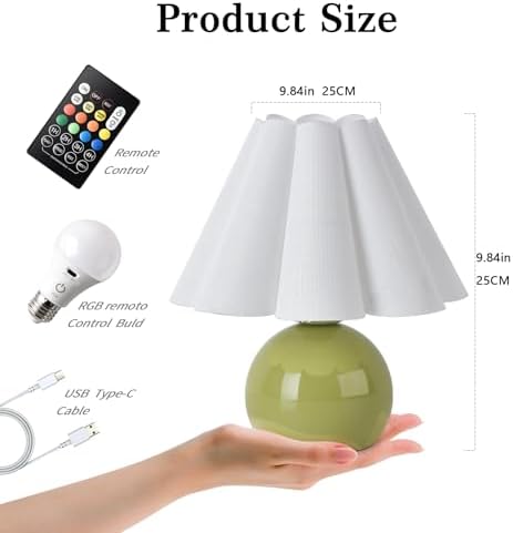 Rechargeable Cordless Green Small Table Lamp, Battery Operated Remote Control LIght Mini Cute Table Lamps for Bedroom Nightstand, Cute Small Table Lamp for Small Spaces for Kitchen Counter, Bookshelf - Image 3
