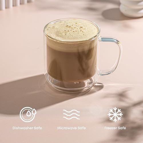 JoyJolt Haven Stackable Double Wall Glass Mugs, Set of 2 (13.5oz) Insulated Coffee Cups, Double Wall Glass Coffee Cups, Tea Cups, Latte Cups, Cappuccino Cups, Clear mugs set of 2 - Image 5