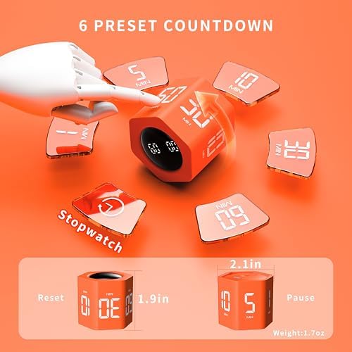 Productivity Cube Timer, 1/5/10/30/60 Minute Presets, Luxe Orange - Image 2