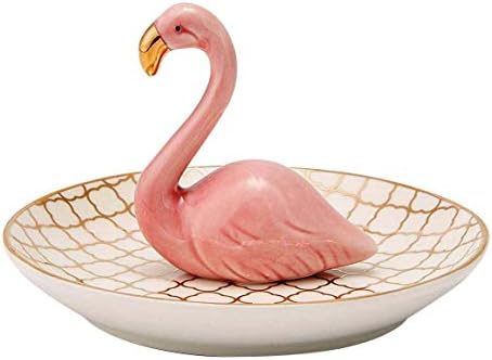 Lependor Luxury Porcelain Adorable Flamingos Jewelry Ring Holder - Ceramic Display - Rack Jewelry Dish Organizer – Perfect for Hold Rings, Chain Bracelets Earrings Trays Dish, Grid Disk - Pink Flamin by Lependor