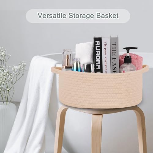 COMSE Small Woven Basket with Gift Bags and Ribbons, Gift Basket Empty, Cotton Rope Storage Organizer, Baby Toy Box with Handles, 12" x 8" x 5", Beige - Image 6