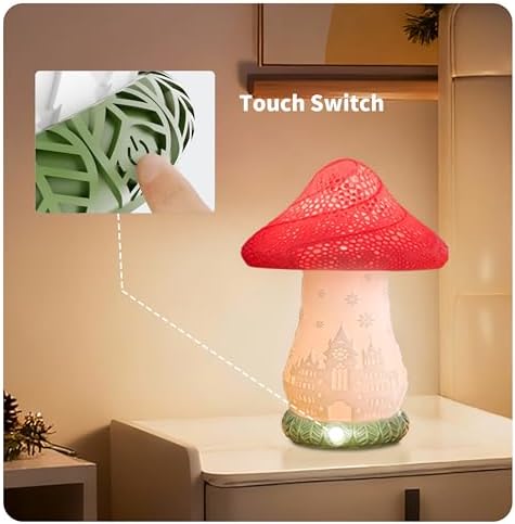 Cordless Mushroom Lamp - Rechargeable Touch Lamp for Nightstand, 3 Color Temperature Bedside Lamp with Rotating Castle Shade, Battery Operated Small Lamp for Bedroom, Nursery, Kids Room - Image 2
