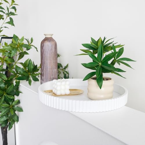 Round Decorative Tray for Coffee Table Decor, 11.8in White Decorative Serving Tray for Kitchen Counter,bandejas decorativas, Wooden Serving Tray for Party - Image 2