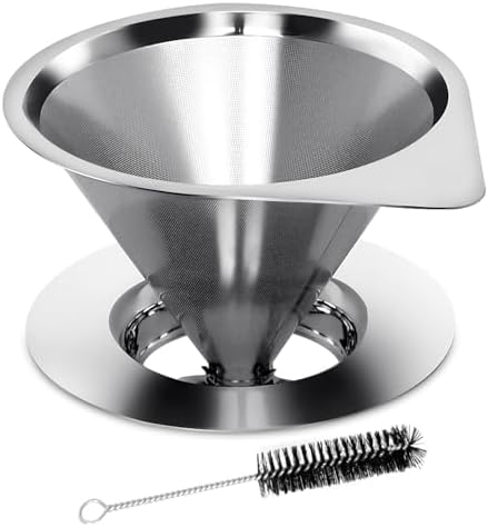 LHS Pour Over Coffee Dripper Reusable Coffee Filter Paperless Coffee Filter Stainless Steel Pour Over Coffee Maker Cone Coffee Dripper for 1-2 Cup,Silver by LHS