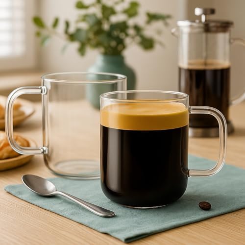 Aquach 16oz Glass Coffee Mugs Set of 2, Large Clear Borosilicate Cups - Image 2