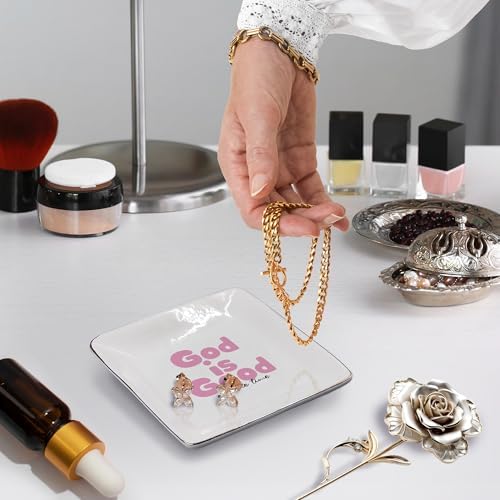 God Is Good Pink Jewelry Tray, Christian Bible Verse Gifts Ceramic Jewelry Dish Tray for Rings & Earring for Women, Religious Faith Based Gifts Ring Trinket Dish for Women - Image 3