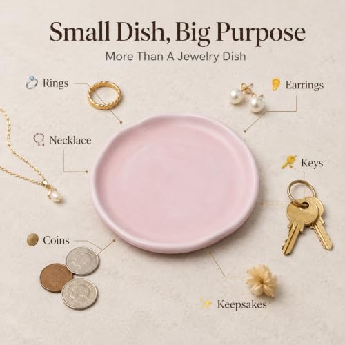 Jewelry Dish, Pink Matte Ceramic Round Shallow Ring Tray - Image 6