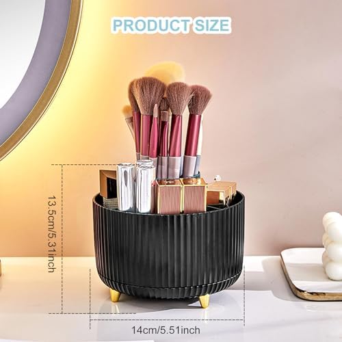 Cayxenful Pencil Holder For Desk,5 Slots 360°Degree Rotating Desk Organizers And Accessories,Desktop Storage Stationery Supplies Organizer, Cute Pencil Cup Pot For Office, School, Home (H-Black) - Image 3