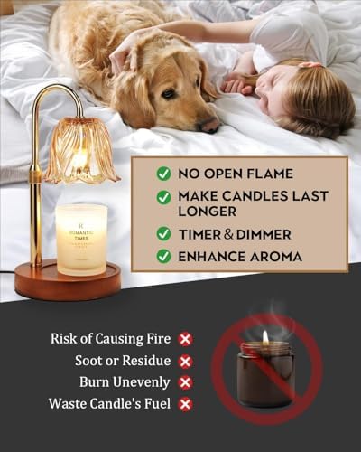 Funistree Candle Warmer Lamp, Gold Candle Lamp Warmer with Timer & Dimmer with 2 Bulbs, Christmas Birthday Gifts for Women Mom Her, House Warming Gift New Home Bedroom Decor, Height Adjustable - Image 4
