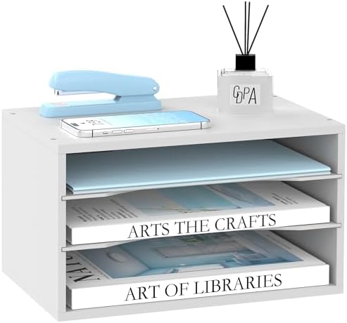 3 Tier Wood Desk Organizer, Mail Sorter and Paper Organizer for Desk, White by SUPEASY