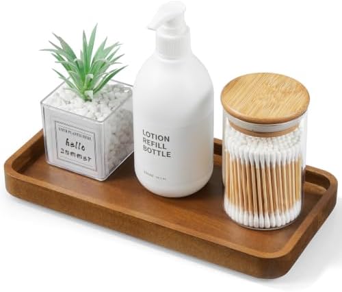 ALELION 10" Acacia Wood Bathroom Vanity Tray for Counter, Wooden Soap Dispenser Tray for Kitchen, Toilet Tank Tray, Perfume Makeup Jewelry Catchall Organizer by ALELION