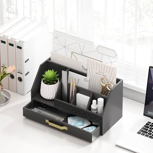 Wisuce Bamboo Mail Organizer Countertop with Drawers, Wooden Desk Organizer File Bill Sorter Storage Box for Desktop Letter Envelope Countertop Holder for Office Home School Organization - Image 5