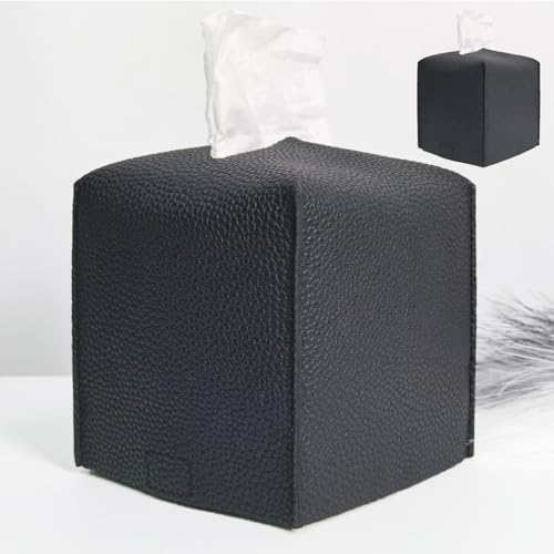 HOMOTEK 2 Pack Tissue Box Cover, Square PU Leather Tissue Holder, Decorative Facial Tissue Cube Paper Organizer Dispenser for Bathroom, Night Stands, Desk, Car 5X5X5'' - Matte Black, Pebble Grain by HOMOTEK