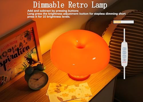 Orange Mushroom Lamp Dimmable Mushroom Table Lamp with 3 Lighting Modes Plug Donut 70s Retro Mid Century Lamp for Room Aesthetic Modern Lighting for Bedroom Living Room Home Decor & Gifts - Image 3