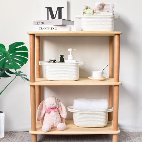 ABenkle Small Storage Basket, Mini Basket, Cute Tiny Cotton Rope Woven Basket, Shelf Basket, Boho Decorative Toy Storage Bin Gift Baskets, White - Image 5