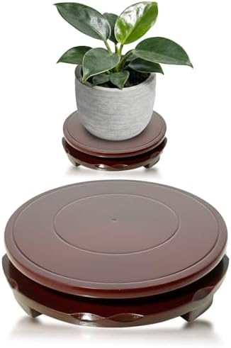 Wood Plant Stand Rotating,Vase Stand,Table Lamp Base,6.6 Inch Small Chinese Oriental Plant Stand,Bonsai Stand,Lamp Riser,Round Display Stand for Fishbowl Flower Pot Indoor by San+Tao+DS