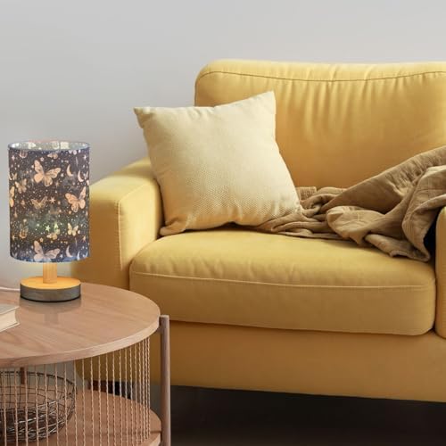 Vivid Butterflies and Moon Stars Cloud Bedside Table Lamps with USB Port for Bedroom Lamp Accent Table Lamp Small Nightstand Lamp Sturdy Linen Shade Wooden Base Decorative Lamps for Home|Kids|Dome - Image 2