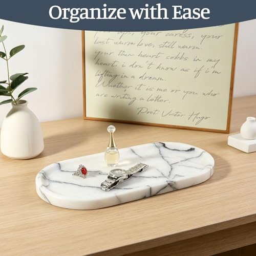 Koville Natural Marble Tray, 12"x6" Decorative Tray for Countertop, Catchall for Perfume, Candles, Jewelry Dish Milas Lilac - Image 3