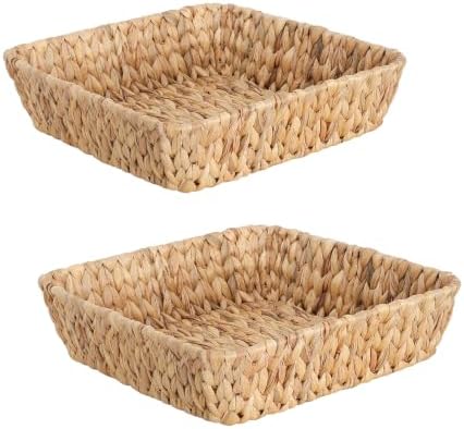 Small Wicker Basket Tray 2 Pack, Small Rattan Basket Set for Gifts,Entryway Console,Tabletop,Office | Woven Wicker Decorative Desk Baskets for Organizing by DAICOLAD