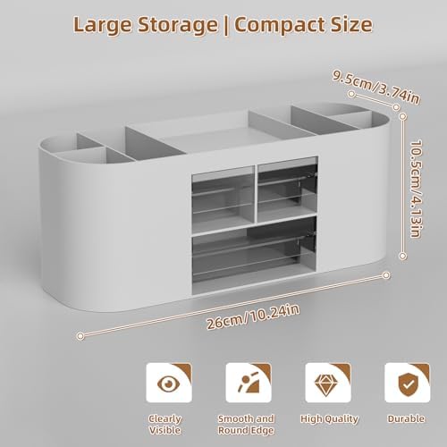 Marbrasse Desk Organizer Pen Holder for Desk with 3 Drawers, Multi-Functional Pencil Holder, Desk Organizers and Accessories with 7 Compartments for Home, School, Classroom(Grey) - Image 7