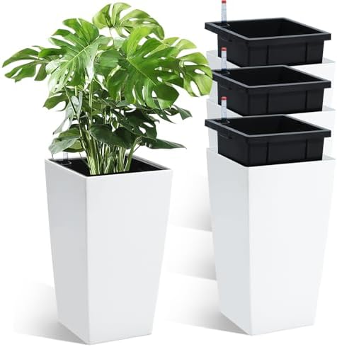 Garvee 16" Tall Planters Set of 4, Outdoor＆Indoor Planter Pots, White by Garvee