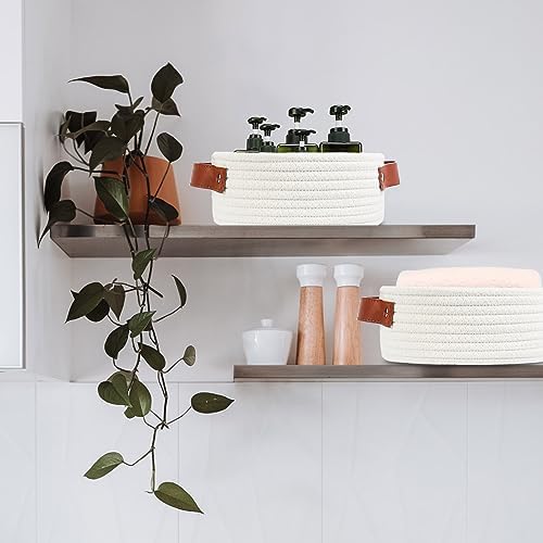 ABenkle Small Storage Basket, Mini Cotton Rope Storage Bin, Cute Tiny Shelf Baskets, Boho Decorative Toy Organizer for Nursery, Spa, Empty Gift Basket - XS, White - Image 5