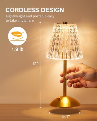 Nusogon 2 Pack Cordless Crystal Table Lamps, Rechargeable Touch Lamp - Image 3
