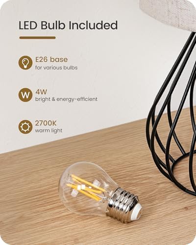 Small Bedside Table Lamp, Black Table Lamp with Metal Cage & Linen Lampshade, Modern Cute Desk Lamp, Cozy Nightstand Lamp for Bedroom, Living Room, Office, 2700K LED Bulb Included, E06TL05 - Image 6
