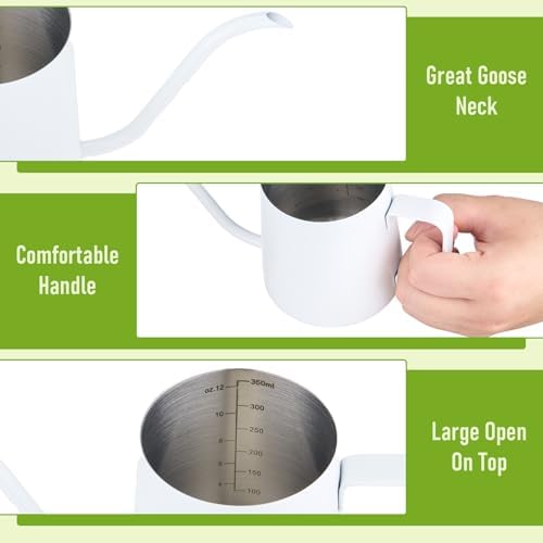 Doseno White Watering Can, Metal Design for Indoor Plants, 12oz Long Spout - Image 5