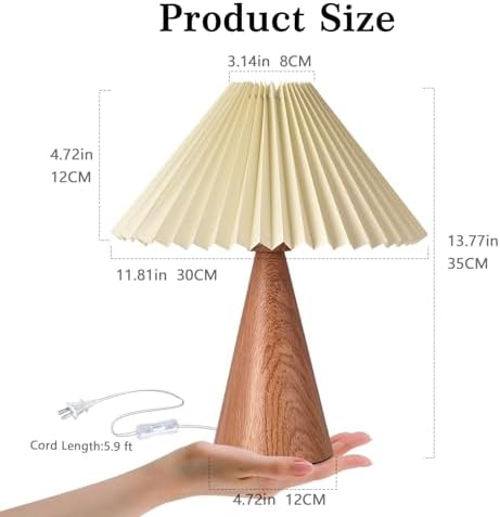 Ziqqeelam Wood Grain Small Table Lamp, Cute Table Lamp, Pleated Table Lamp, Wooden Bedroom Lamps for Nightstand, Small Scalloped Lamp Shade Table Lamps for Small Spaces for Bedroom,Living Room - Image 2