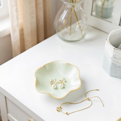 Ceramic Jewelry Tray with Lotus Leaf Design, Light Green Trinket Dish for Jewelry Storage, 4.3x4.3 Inch Key Tray and Room DecorHome Decor - Image 3