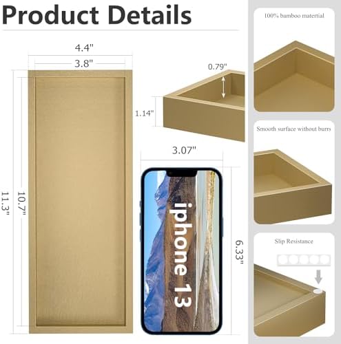 ZHWS Gold Bathroom Vanity Tray for Soap Dispenser, Perfume, Jewelry, Candle, Makeup, Decor, Toilet Tank Tray, Kitchen Tray for Spice, Salt, Coffee 11.3”L x 4.4”W x 1.14”H - Image 6