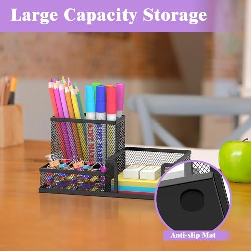 SUPEASY Pen Holder Desk Organizer, Office Supplies Pencil Holder with 3 Compartments, Desk Accessories and Workspace Organizers for Home School Classroom, Black - Image 4