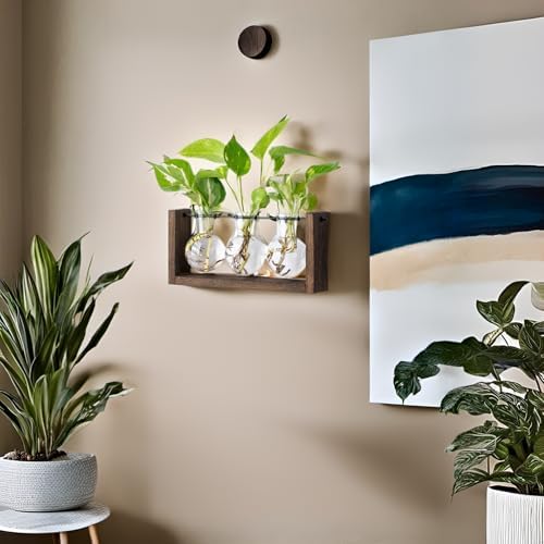 Mkono Plant Propagation Station Hanging Desktop Wooden Stand 3 Vases Holder - Image 4