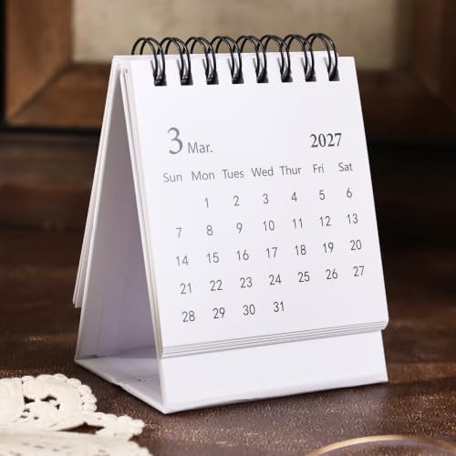 Mini Desk Calendar 2027-2028 - January 2027 until June 2028 Small Desktop Calendar Mini Daily Schedule 250gsm Thick Paper Twin-Wire Binding with Stickers for Home Office School (Mini white) - Image 3
