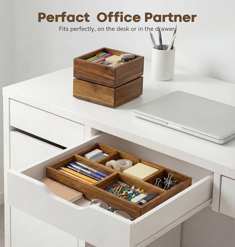 KOCWELL Bamboo Desk Drawer Organizer with Removable Dividers,Multi-Use Office Drawer Organizer Tray,Junk Drawer Organizers for Office,School,Kitchen,Makeup Supply（Carbon Brown） - Image 5