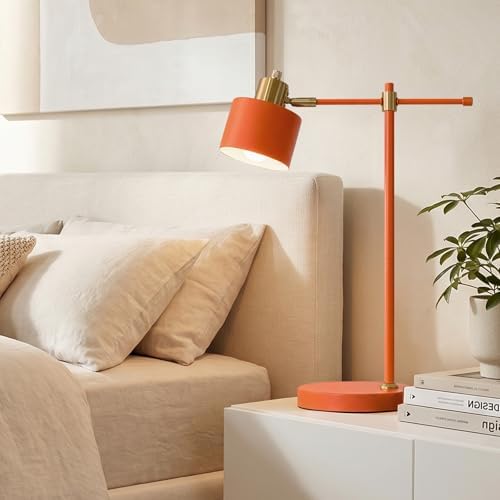 OYEARS 22.2" Modern Desk Lamp, Metal Table Lamp with LED Bulb, Adjustable Reading Lamps for Living Room, Mid Century Task Lamp for Home Office, Industrial Bedside Lamps with Solid Base, Orange - Image 5