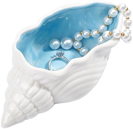 1PCS Ceramic Jewelry Tray Conch Shape Trinket Dish Ceramic Ring Earring Holder Ocean Themed Decorative Trinket Plate Decorative Trinkets Dish for Organizing Rings Earrings Necklaces Keys by HOBBIESAY