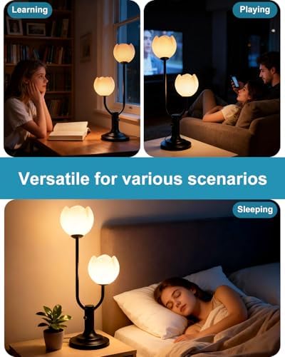 Lightdot Black Flower Table Lamp Dimmable Floral Nightstand Lamp - Image 7