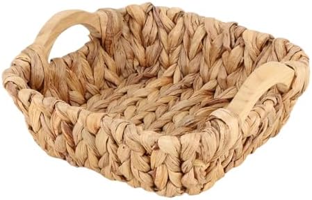 Square Small Water Hyacinth Wicker Basket for Organizing by QingtuHome