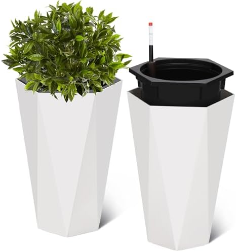 22.5" Tall Planters Set of 2, Self-Watering Planter, Outdoor Planters by Garvee