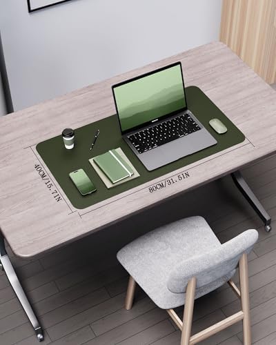 YSAGi Double-Sided Desk Pad, 31.5"x15.7" Leather Desk Mat, Eco Cork Desk Pad Protector,Large Mouse Pad,Waterproof Desk Blotter for Office/Home (Dark Green/Cork) - Image 2
