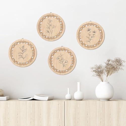HPNIUB Minimalist Floral Wall Decor, Farmhouse Line Botanical Hanging Wooden Sign Wall Art, 4 Pieces 9.8''x9.8'' Aesthetic Flowers Leaf Wood Plaque, Modern Neutral Pictures for Living Room Office - Image 7