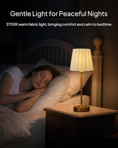 EppieBasic Cordless Table Lamp Rechargeable: Fast Charging & Long Lasting - 2700K Warm Light Vintage Gold Lamps - Dinning Living Room Bedroom - Pleated Shade - 2 Pack - Image 6