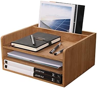 DDYURI 3 Tier Desktop Letter Tray for Office Desk Organizer and Accessories - Wood File Folder Holder for Paper Document Organizer Mail Sorter Workspace Counter Storage Book Shelf Light WJJ3K-LT by DDYURI