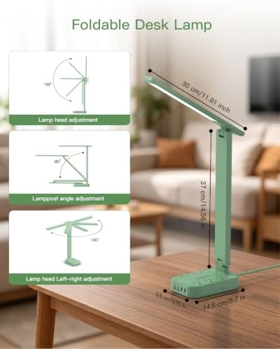 LED Desk Lamp Power Strip with 4 USB 3 Outlets, Dorm Room Essentials, Green - Image 4