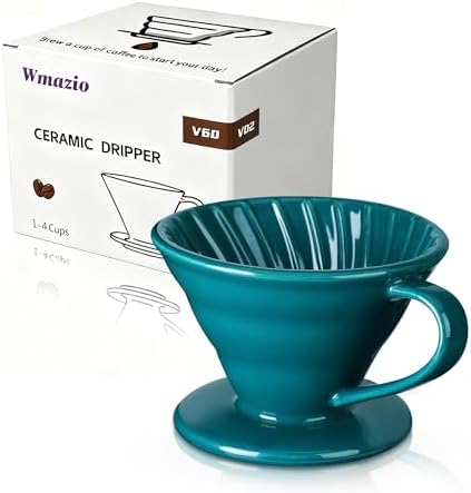 Pour Over Coffee Dripper - Ceramic Pour Over Coffee Maker Cone, Porcelain Coffee Drip, Pour Over Single Cup, Manual Brew Maker for Home, Cafe, Office - 1-4Cup, V60 Size 02 (Dark green) by Wmazio