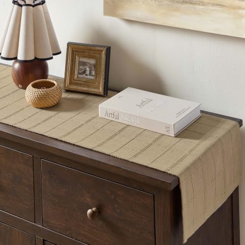 ZeeMart Linen Checked Farmhouse Table Runner, 13x90 Inches Camel - Image 6