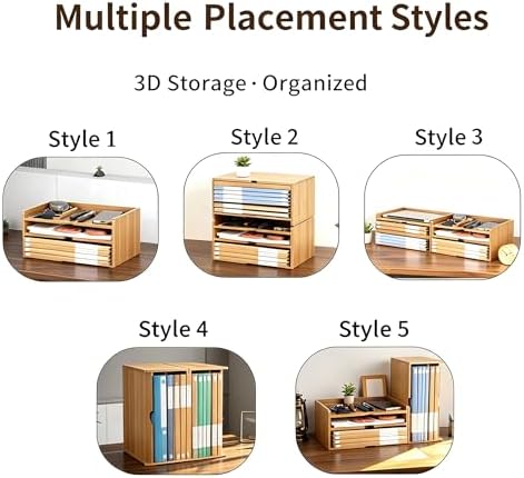 Bamboo Desk File Organizer, Stackable A4 Paper Tray Mail Holder for Office - Image 2